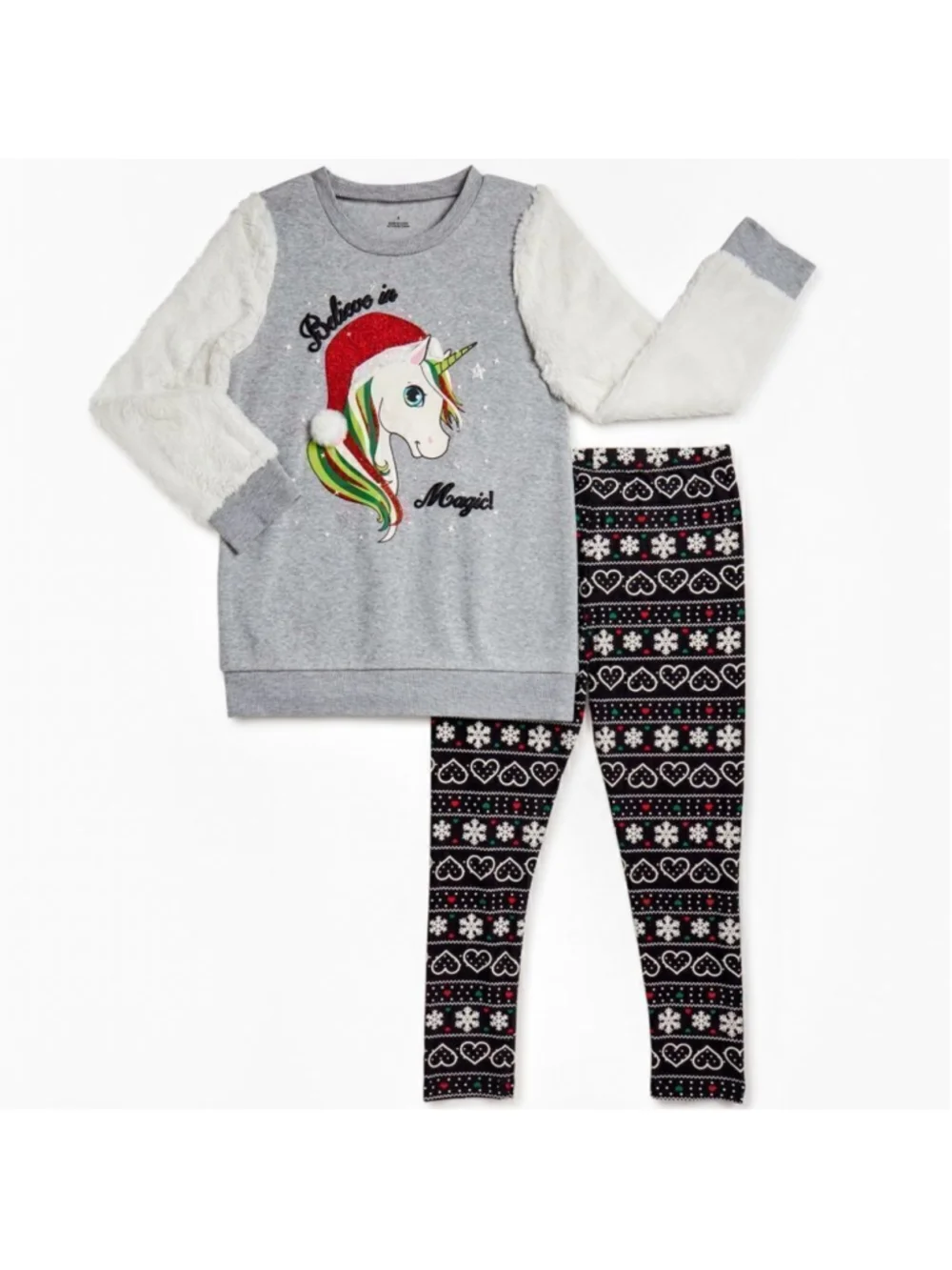 Christmas Outfit 2 Pc Girls Size 4 Unicorn Believe in Magic Sweatshirt Leggings